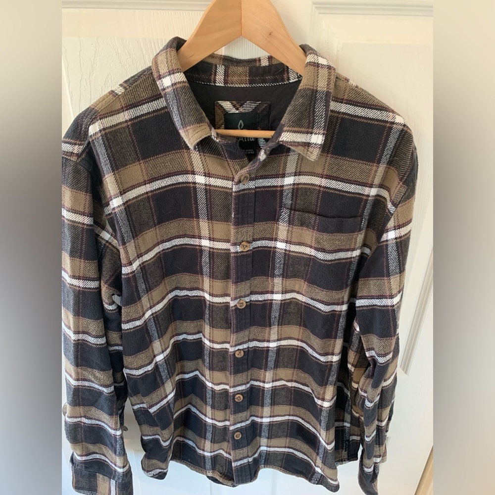 Prana Men Brown Plaid Long Sleeve